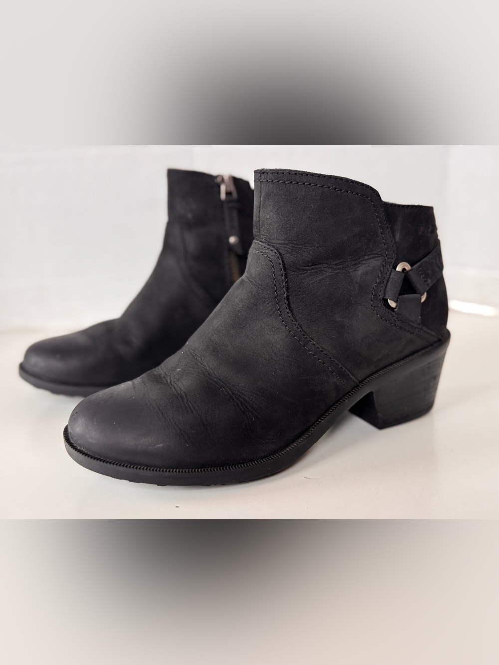 Teva Black Leather Harness Moto Biker Style Ankle Boots Side Zip Women’s Size 7